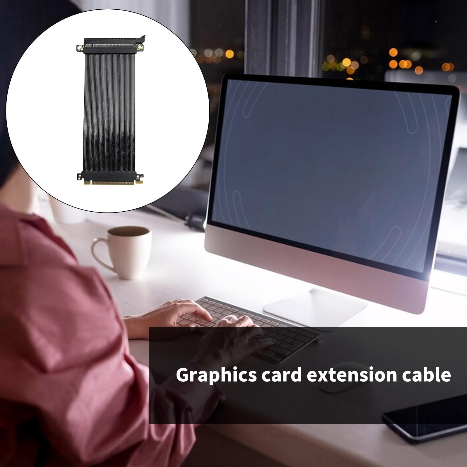 Cable plano de extensión de tarjeta gráfica PCIe 5.0 X16 de 0,9 mm con diseño paralelo de 180°, rendimiento de refrigeración optimizado
