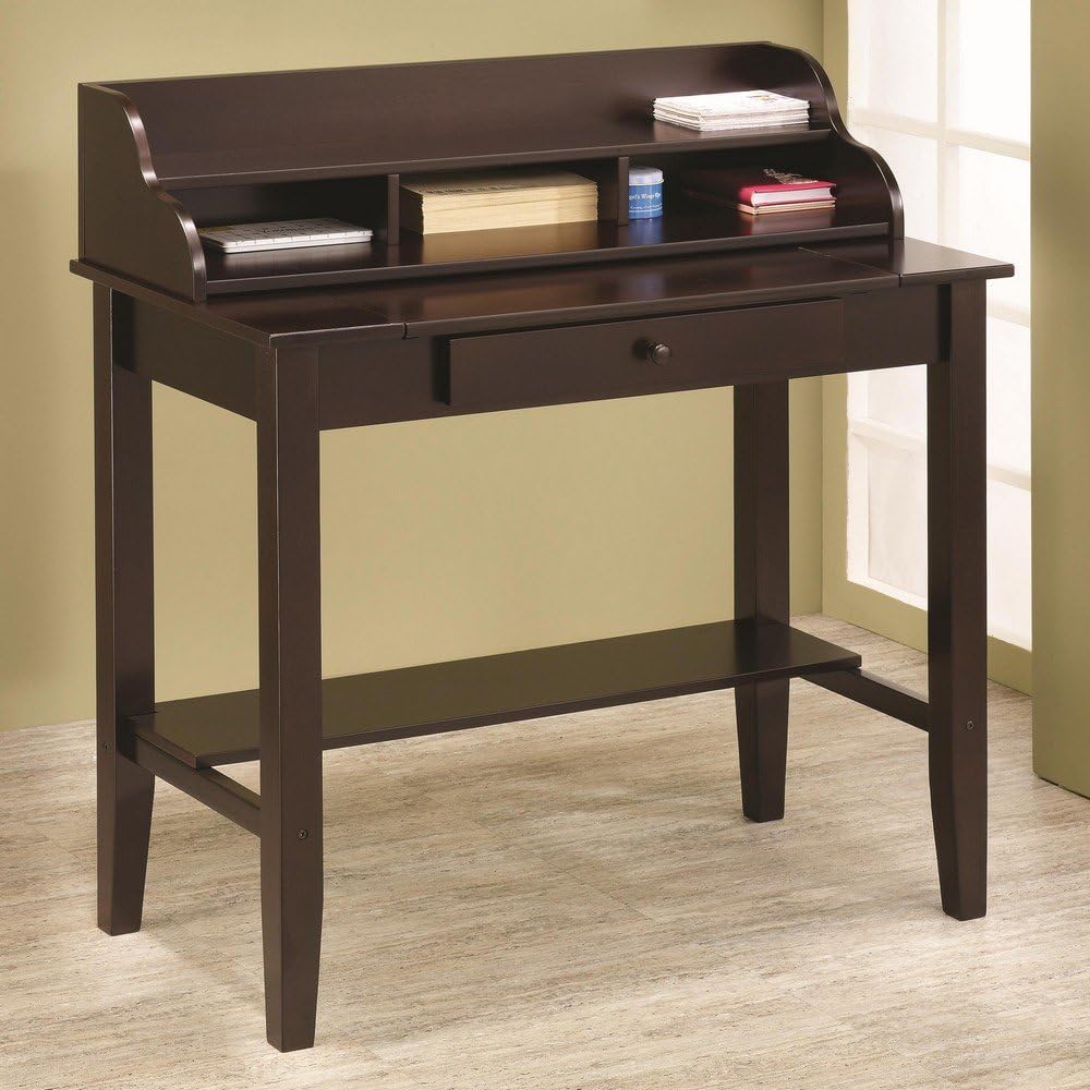 Espresso finish wood small space writing desk with storage