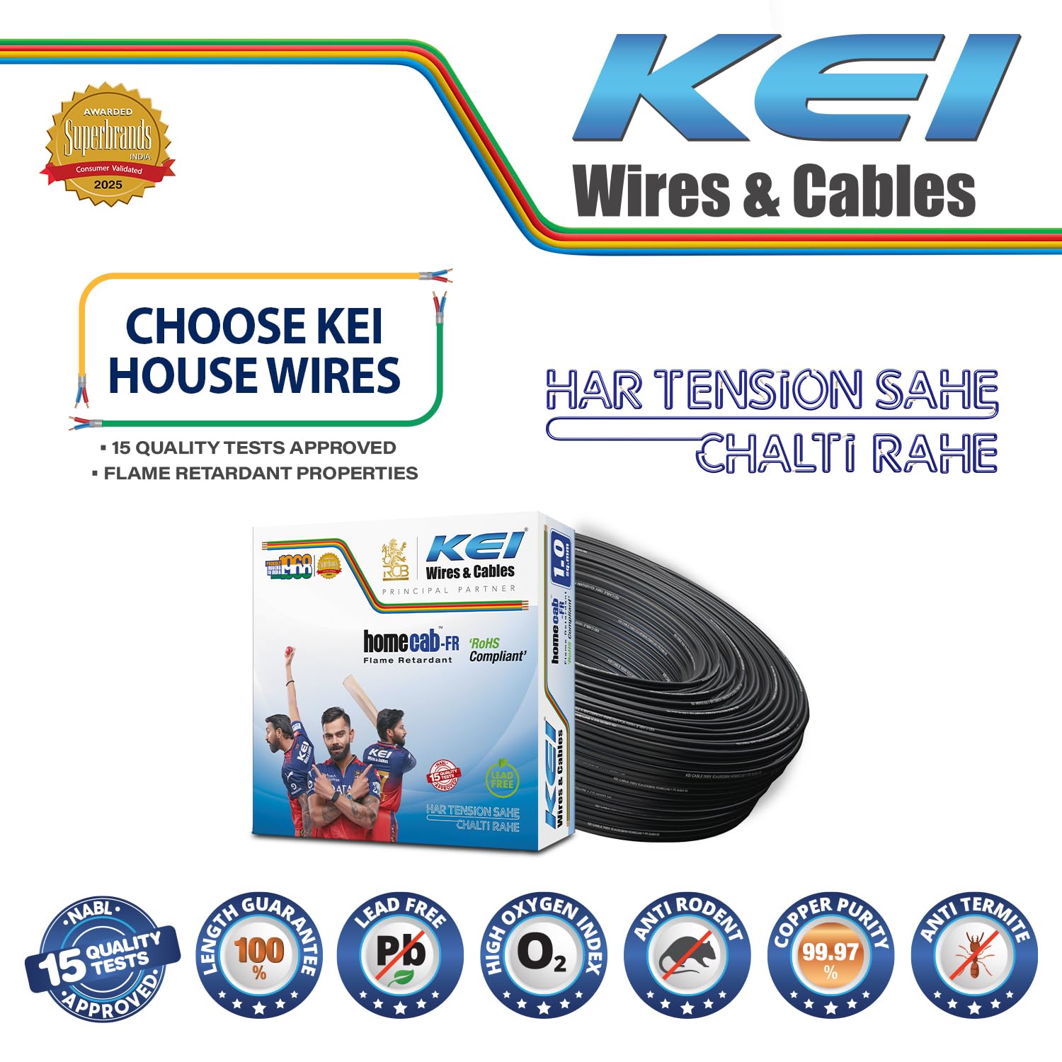 KEI WIRES & CABLES Homecab 1 sqmm 1 Core Copper Flame Retardant House Wire PVC Insulated Cable for Domestic & Industrial Electrical Wiring (Black, 90 Meters)