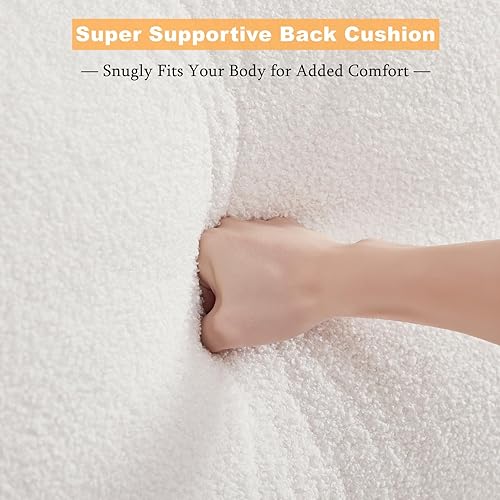 Miniatura 6 de HIFIT Sofá de 70 pulgadas de ancho para sala de estar, moderno sofá biplaza Bouclé blanco de mediados de siglo con 2 almohadas de cojín, cojín