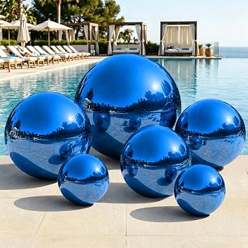 Blue 6 Pcs Inflatable Mirror Ball Set Reusable Large Event Decoration Balloon PVC Bubble Balloon with Electric Pump For Party, Wedding, Decor