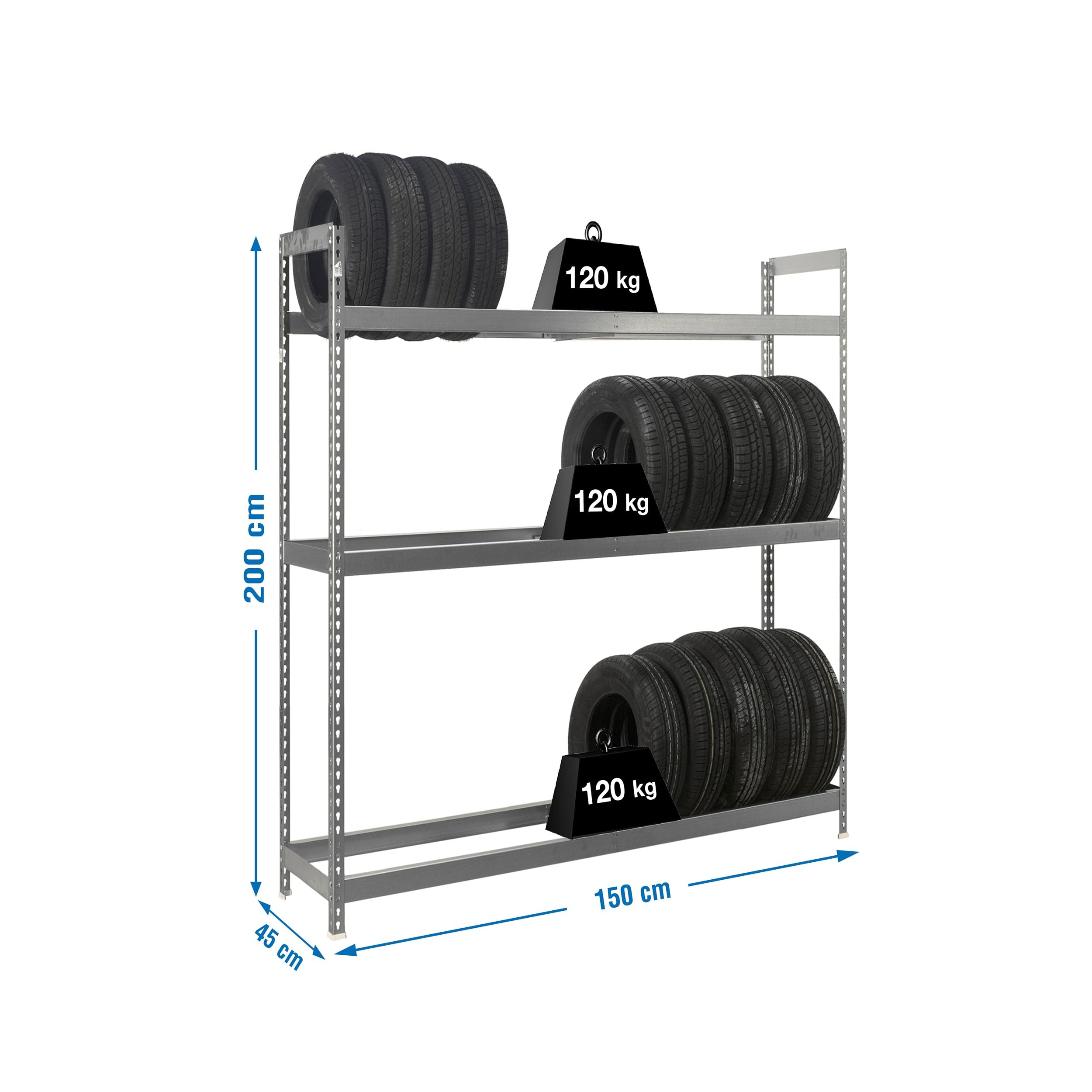 Simon Rack Estantería para Neumáticos, Soporte Neumáticos, 3 Niveles, Alta Capacidad Carga 120 kg, 2000x1500x450 mm, Estantería para 15 neumáticos, Galvanizado - Simonauto