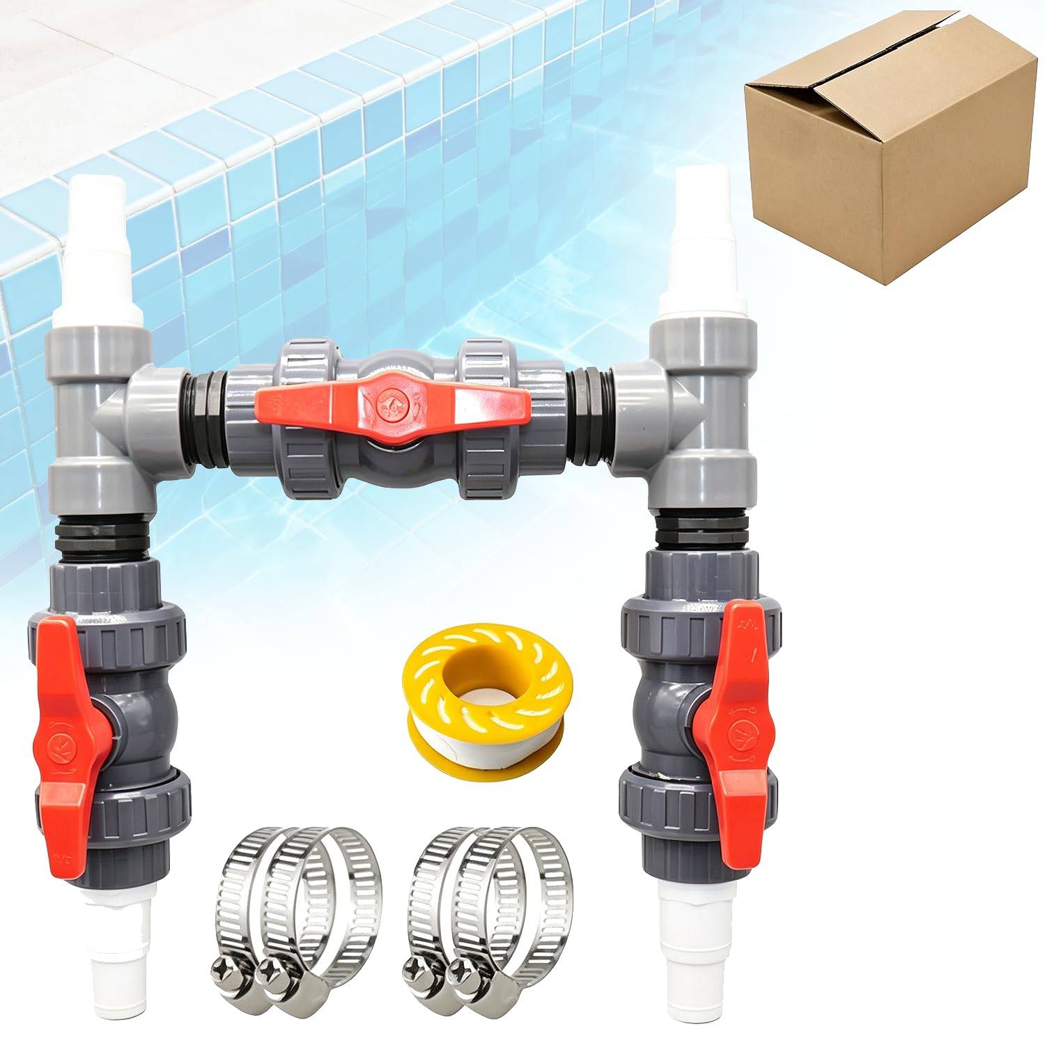 Set Bypass per piscina, diametro 50 mm, pompa di calore, set di collegamento per piscina con tubi da 32/38 mm e adattatori, regolazione del flusso d'acqua, per riscaldamento solare, impianti