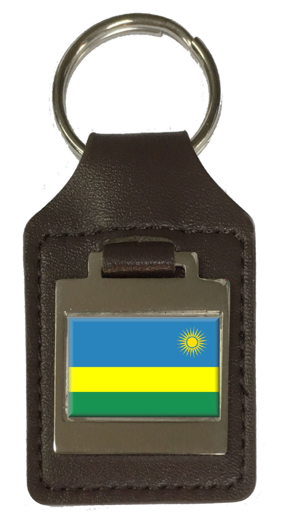 Porte-clés en cuir gravé drapeau Rwanda pour clés de maison - 5