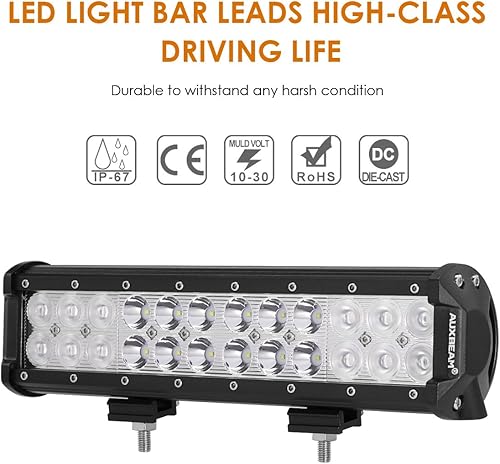 Miniatura 6 de Auxbeam Barra de luz LED de 12 pulgadas con arnés de cableado de 72 W, 7200 lm, haz combinado de 24 piezas de chips LED de 3 W, impermeable, luz de
