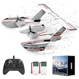 DEERC RC Plane for Water Land & Air, Amphibious Tri-Phibian Aircraft, 3CH Remote Control Plane W/ 2 Batteries, 2.4GHz RTF Airplane Glider for Boy Girl