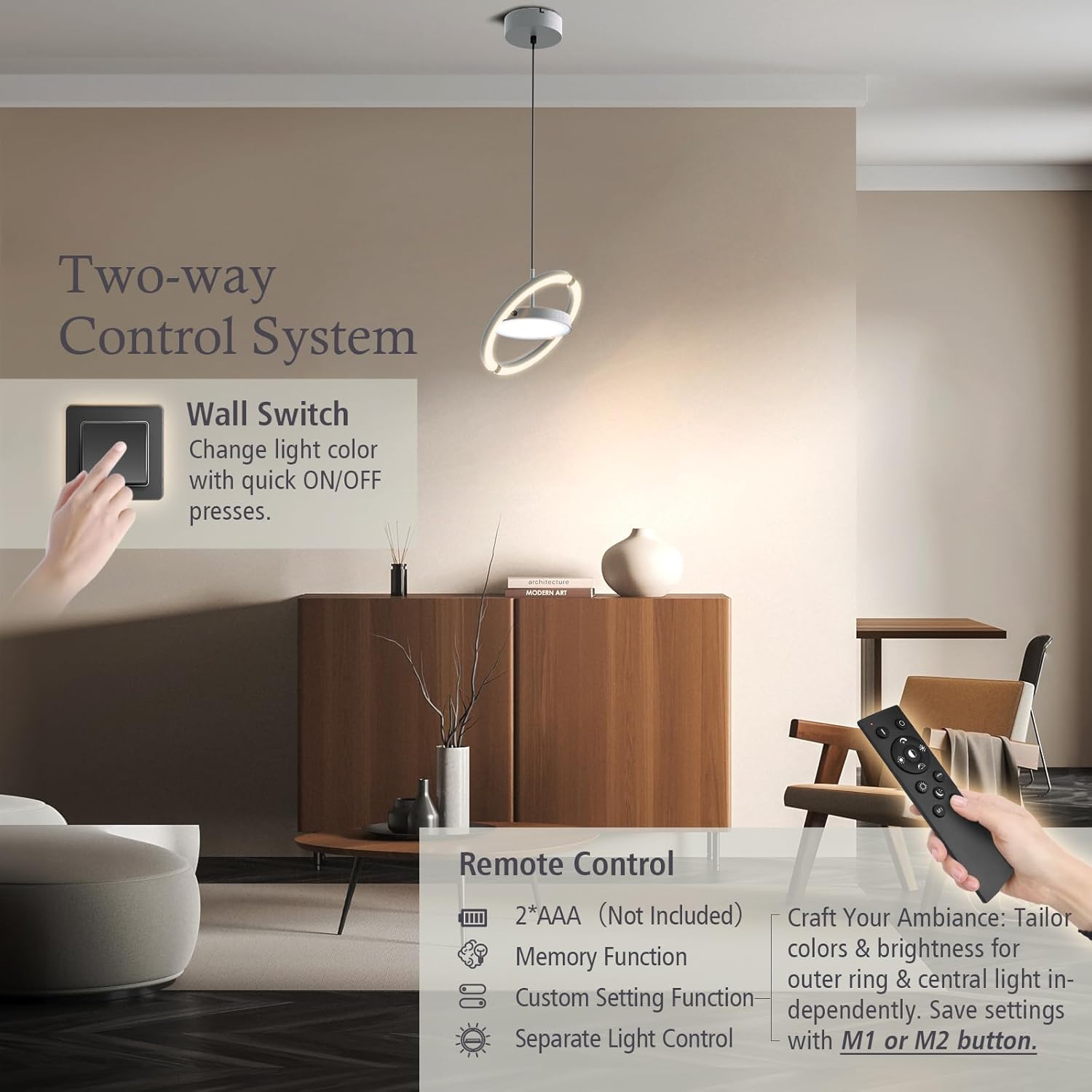 FIMEI LED Saturn Pendant Lights, 3000-6000K Dimmable Adjustable Hanging Chandelier Saturn Ring Design for Dining Room Kitchen Island Entryway Bedroom Foyer Black (Gray, 1)