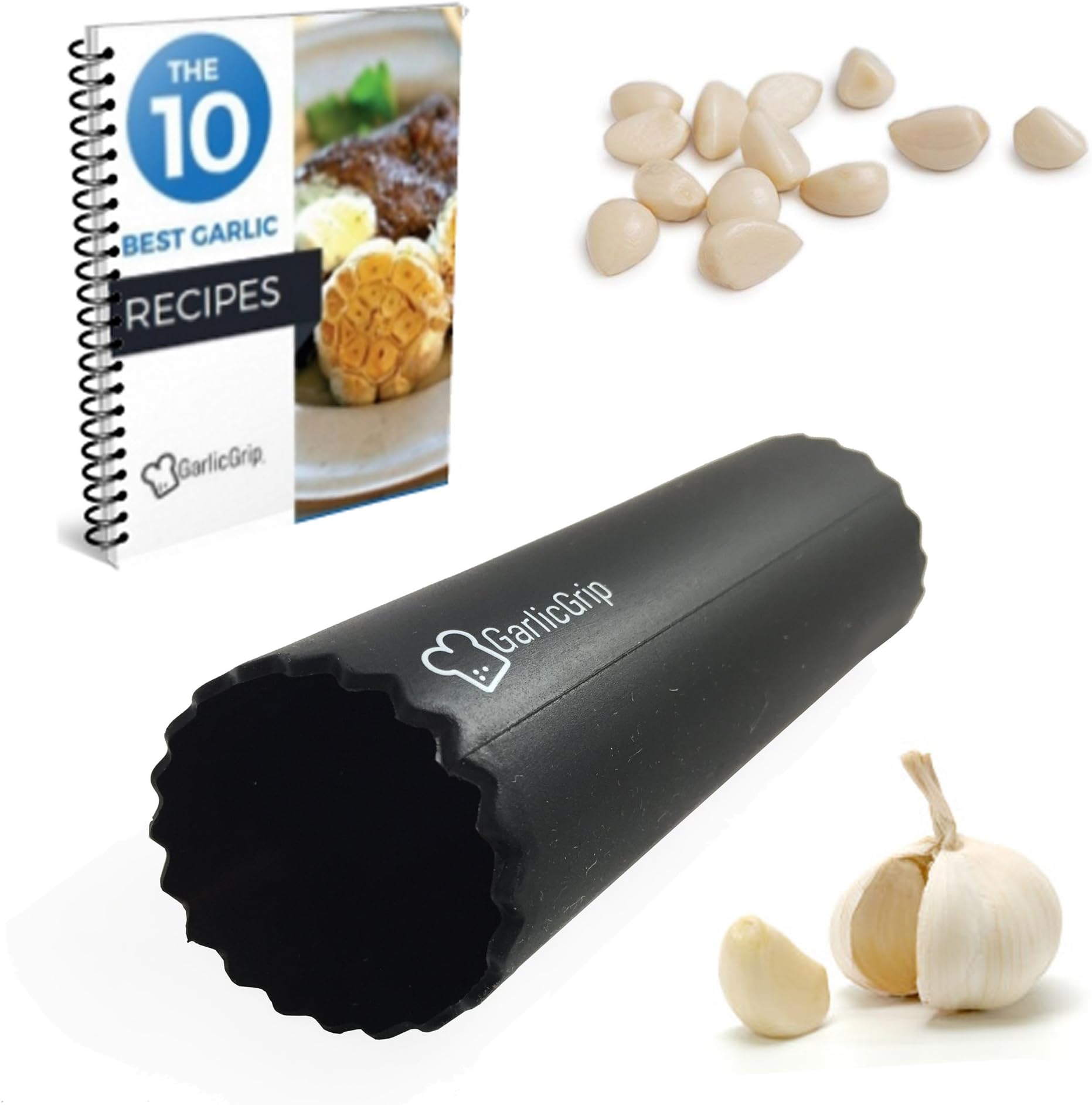 Garlic Grip Silicone Garlic Peeler Tube Cooking gadgets home kitchen tools Free Garlic Recipe eBook Black