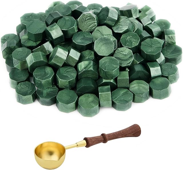 ASTARON 100 Pcs Sealing Wax Beads, 8 Color Option for Wax Seal Stamp,Octagon Wax Seal Kit with 1 PC Wooden Handle Wax Melting Spoon,Perfect for Invitations Cards Envelopes Wine Packages Gift Wrapping