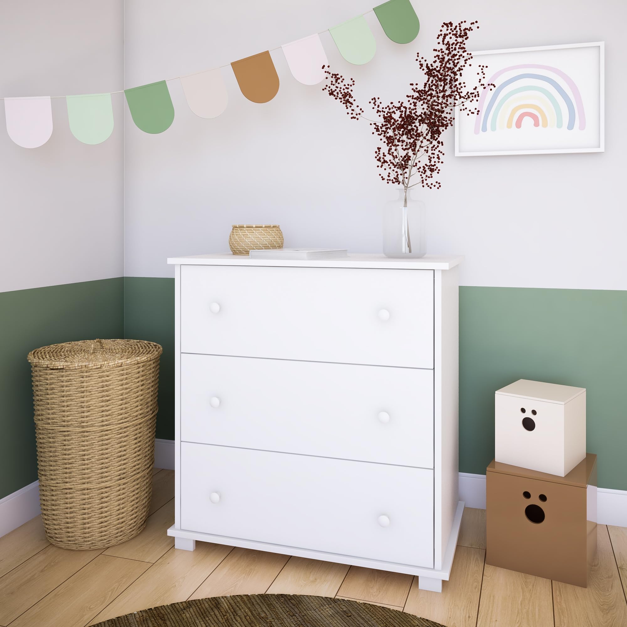 Kids Collective Cassettiera fasciatoio fasciatoio con accessorio fasciatoio rimovibile con 3 cassetti in bianco Made in Europe