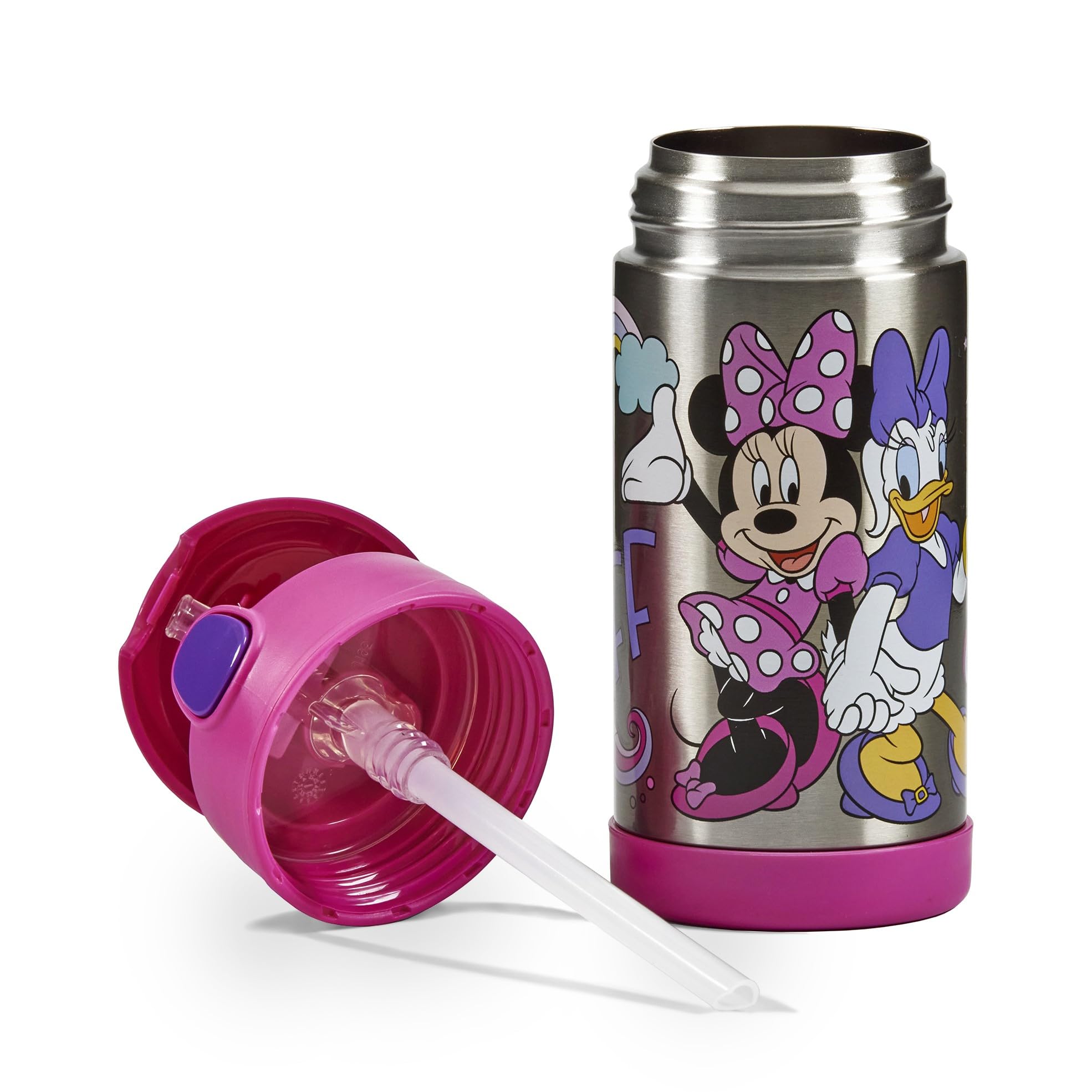 Thermos Kids FUNTAINER STRAW BOTTLE DISNEY 0,35 l, bottiglia termica per bambini in acciaio inox con cannuccia, 12 h freddo, lavabile in lavastoviglie, ermetica senza anidride carbonica, bottiglia