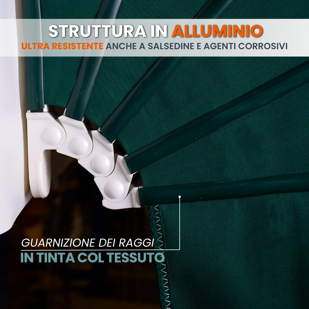 TENDAGGIMANIA Tenda da Sole per Esterno Cappottina da Esterno 4 Raggi - Misure: L.200 X S.100 CM - Tende da Sole TEMPOTEST SU MISURA con kit di montaggio - Anche tende da sole motorizzate