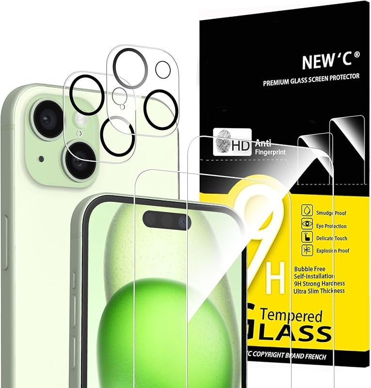 ⚡ NEW'C Lot de 4, 2 x Verre Trempé pour iPhone 15 (6.1") et 2 x Protection Caméra Arrière - Anti Rayures - sans Bulles d'air -Ultra Résistant - Dureté 9H Glass à 7.89€ (-34%)