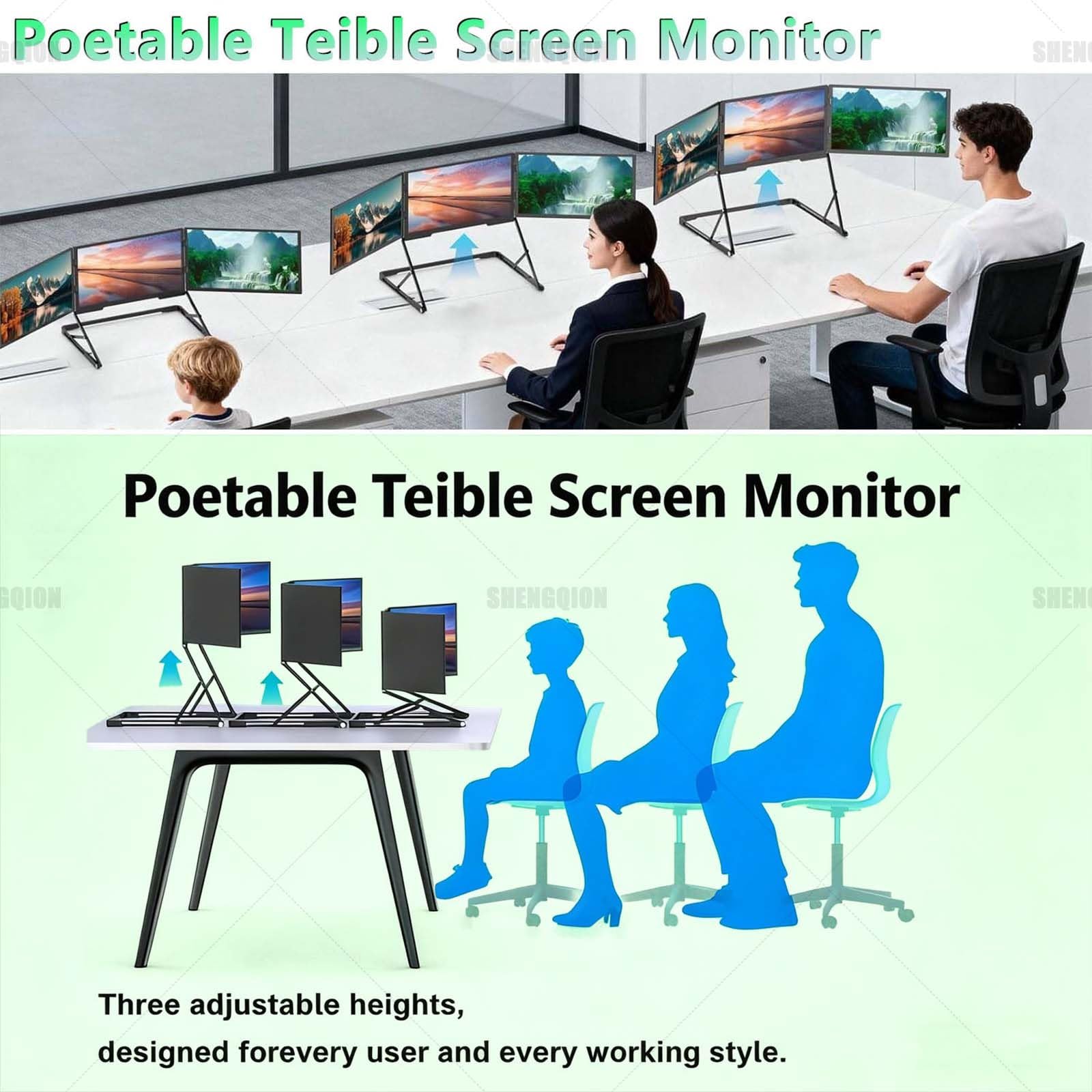 Estensore Monitor Triplo Portatile da 15,6”, Estensore Monitor Triplo 1080P FHD per Laptop, Monitor Portatile per Notebook con Rotazione a 360° e Angoli di Visuale Regolabili