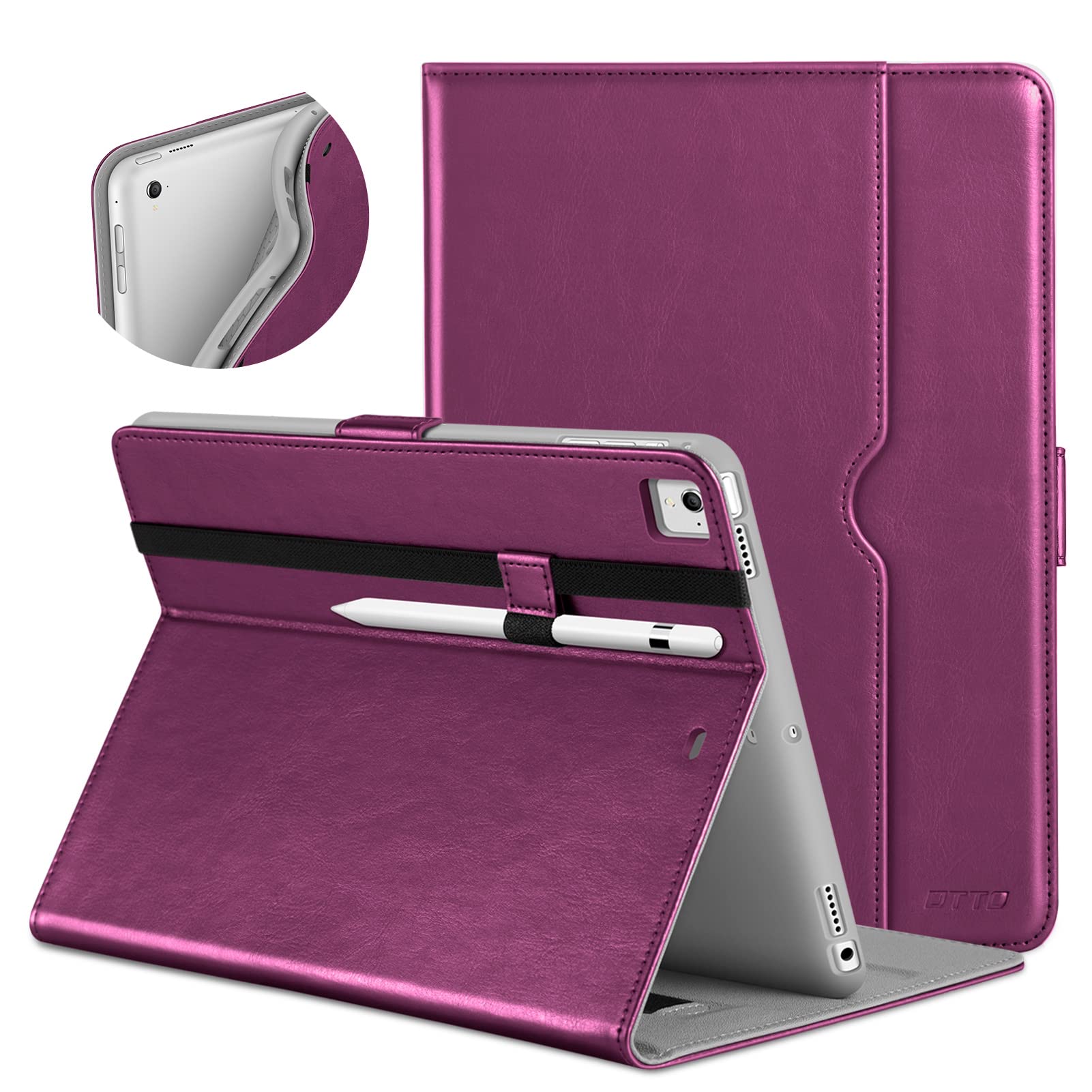 DTTO Hülle für iPad 9,7 Zoll 6./5. Generation 2018/2017 mit Apple Pencil Halter, Premium Leder Folio Ständer Cover Hülle für Apple iPad 9,7 Zoll, passt auch für iPad Pro 9.7/Air 2/Air - Lila