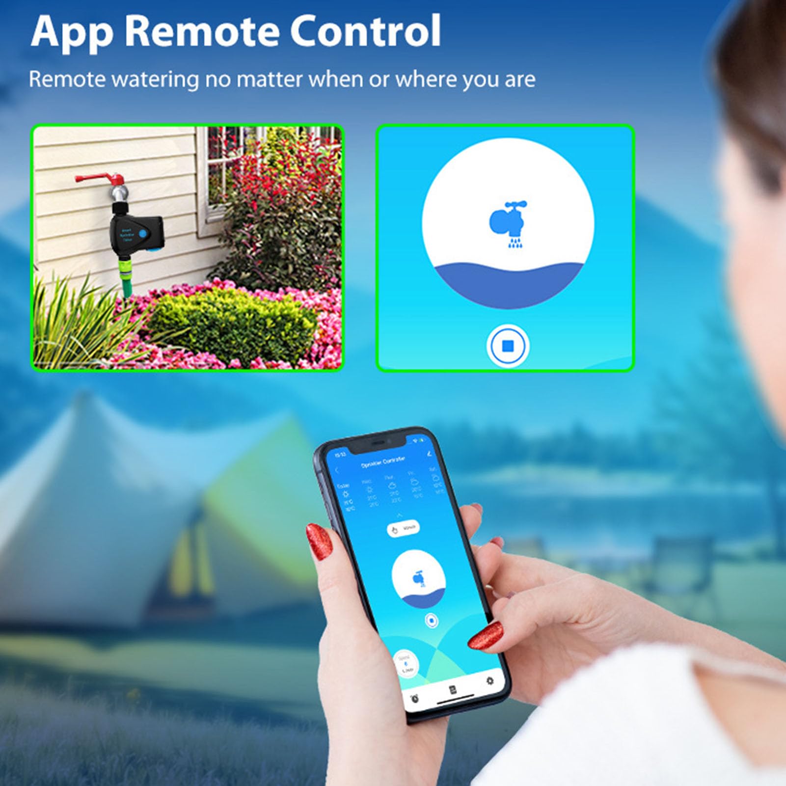 WiFi timer irrigazione timer irrigatore timer irrigazione WiFi timer irrigazione una presa sensore di misurazione dell'acqua integrato supporto per TUYA telecomando
