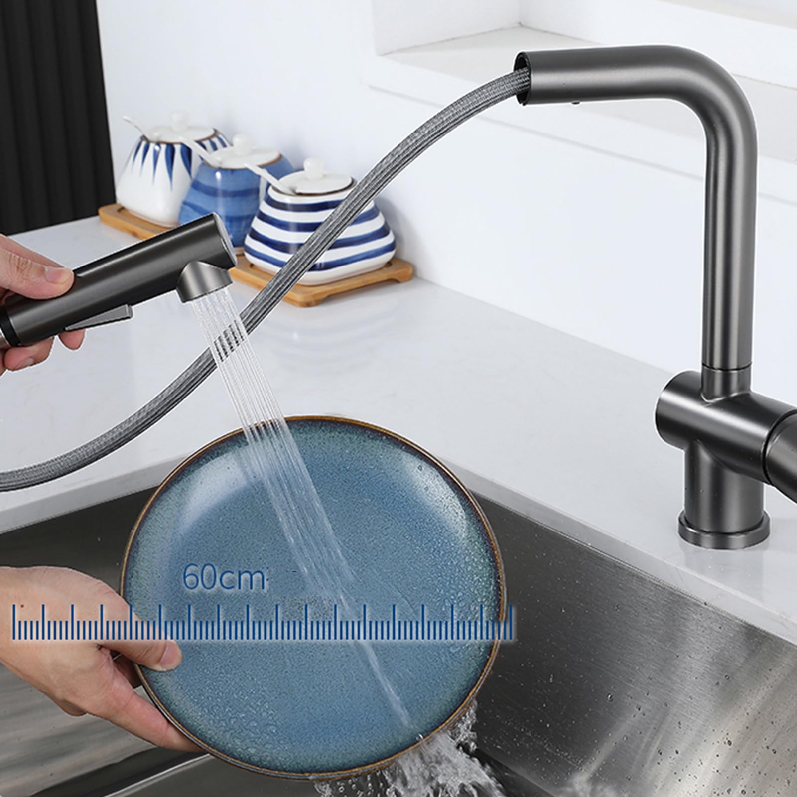 Grifo de Cocina con Ducha Extraible, Grifo Cocina Extensible Giratorio 2 Funciones Agua Fría y Caliente Acero Inoxidable Grifos Cocina Extraible-Color Avena