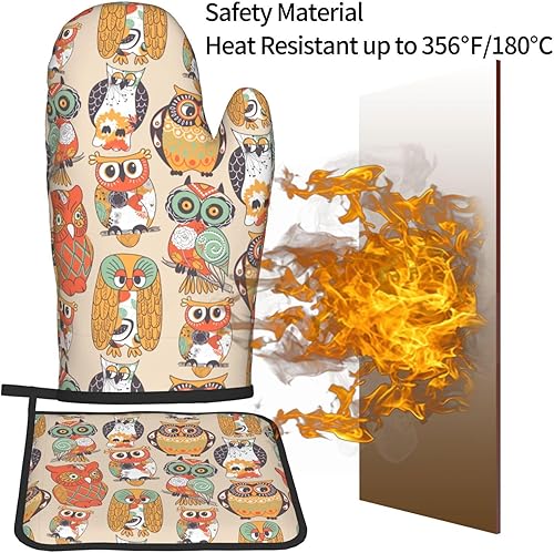 Miniatura 4 de Juego de manoplas de horno y soporte para ollas con diseño de gato divertido para cocina, hornear, cocinar a la parrilla