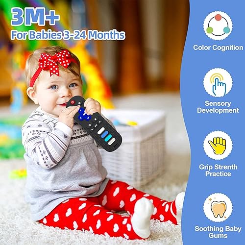 Miniatura 5 de ERSIHUA Juguetes de dentición para bebés, de silicona, con forma de control remoto, para bebés, de 0 a 18 meses, sin BPA (negro)