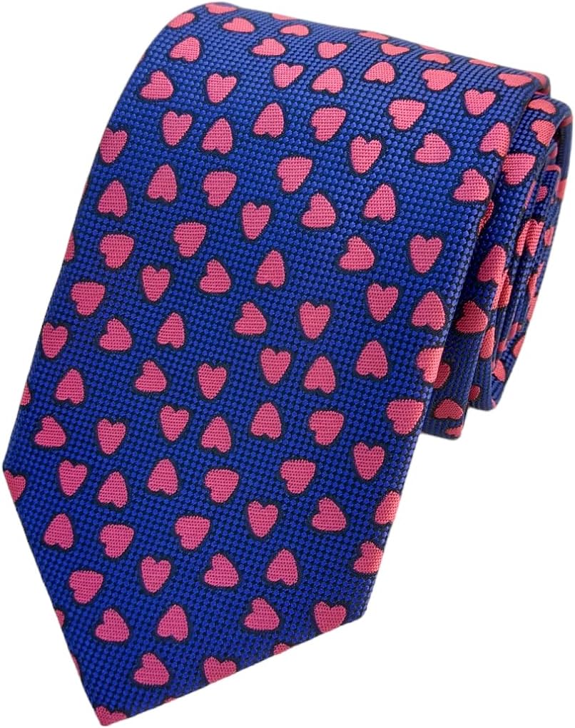 Maker V Men's Valentine's Day Heart Necktie - Navy with Red Heart Motif - Perfect for Him - Handmade Microfiber - 2.75" Wide x 58" Long