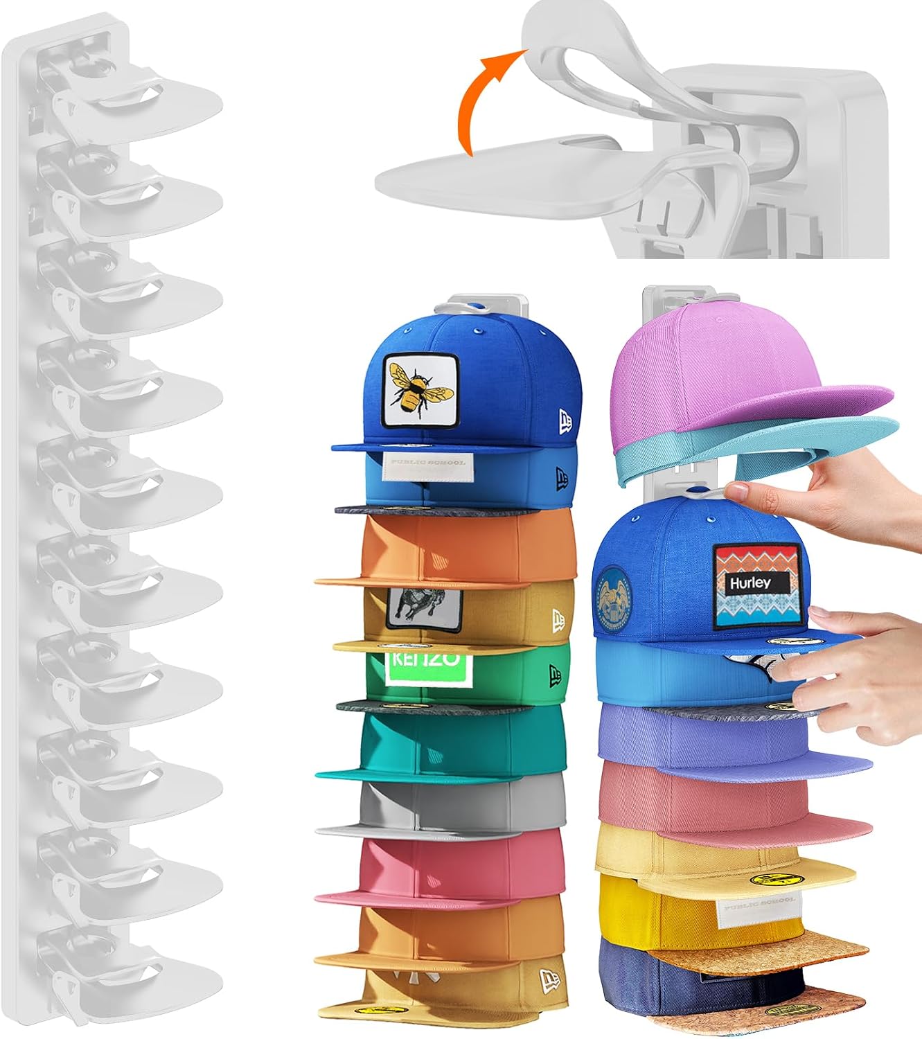 AXU 2 Pack Hat Organizer for Baseball Caps, Hat Rack for Wall (Black)