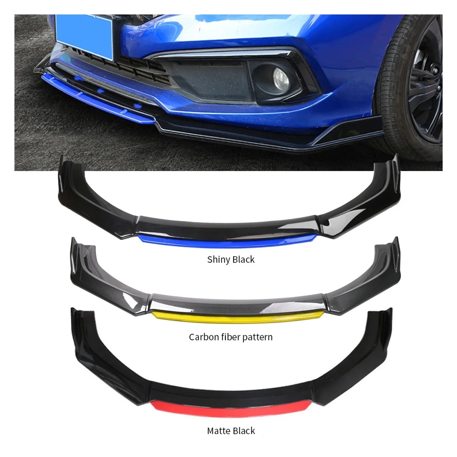 daili store 4 szt. Uniwersalny przedni zderzak samochodowy Lip Body Kit Spoiler Splitter połysk czerwony przód pod ustami dyfuzor Spoiler przednia łopata samochodu części (Color : Shiny White)