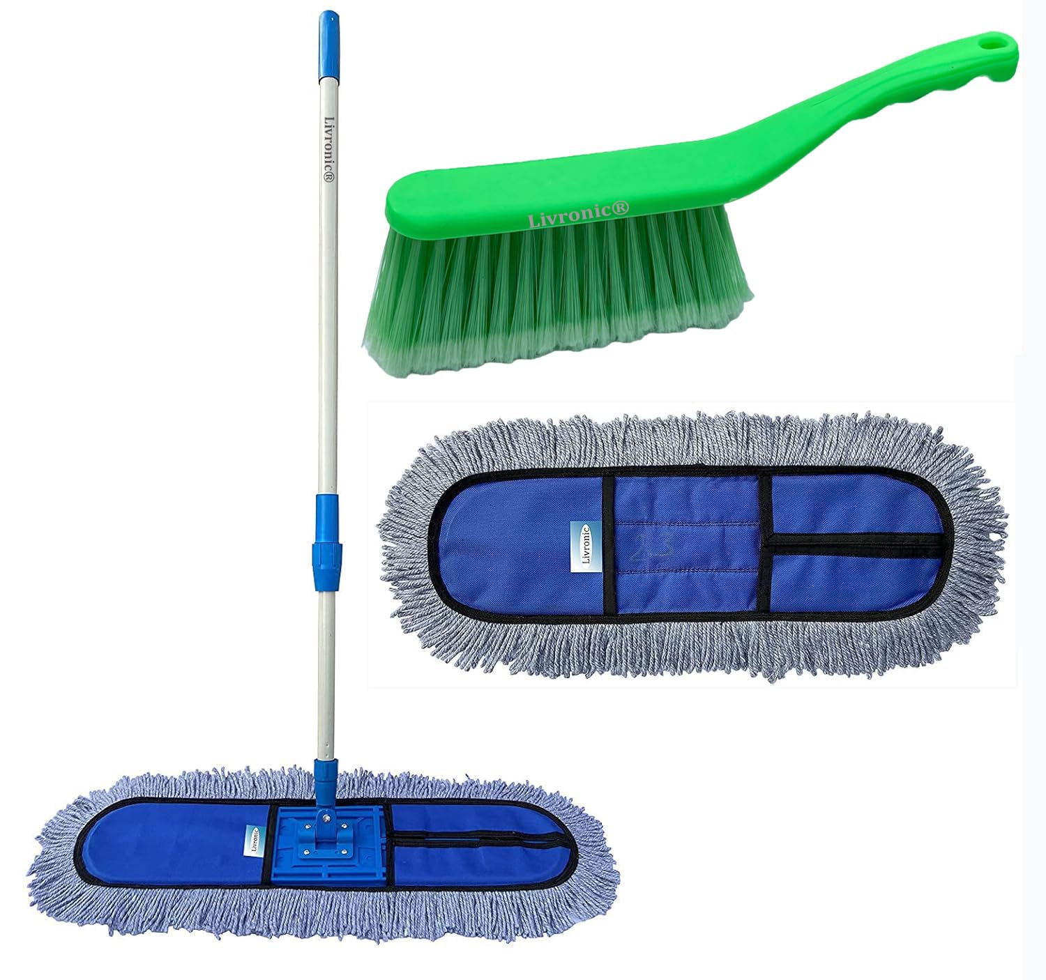 Livronic® Heavy Duty Wet and Dry Mop | 18 inch with 4 FEET long Handle | 360° Rotatable | Easily Reusable Cotton Refill (1 extra pad with Green Sofa Brush) (B09Z37MYG1) Amazon Price History, Amazon Price Tracker