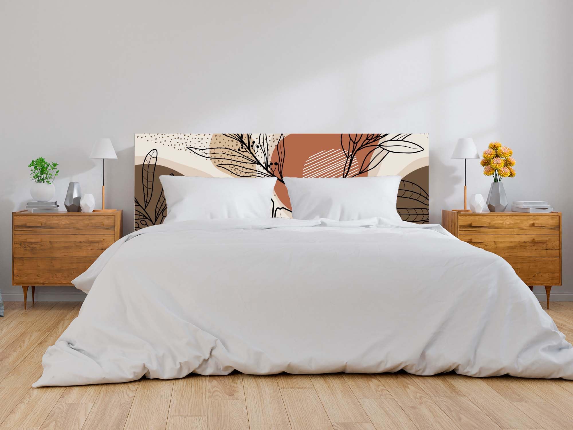 Oedim Cabecero Cama PVC Hojas Abstractas Tonos Beig, 135x60cm,Cabecero Ligero, Elegante, Resistente y Económico