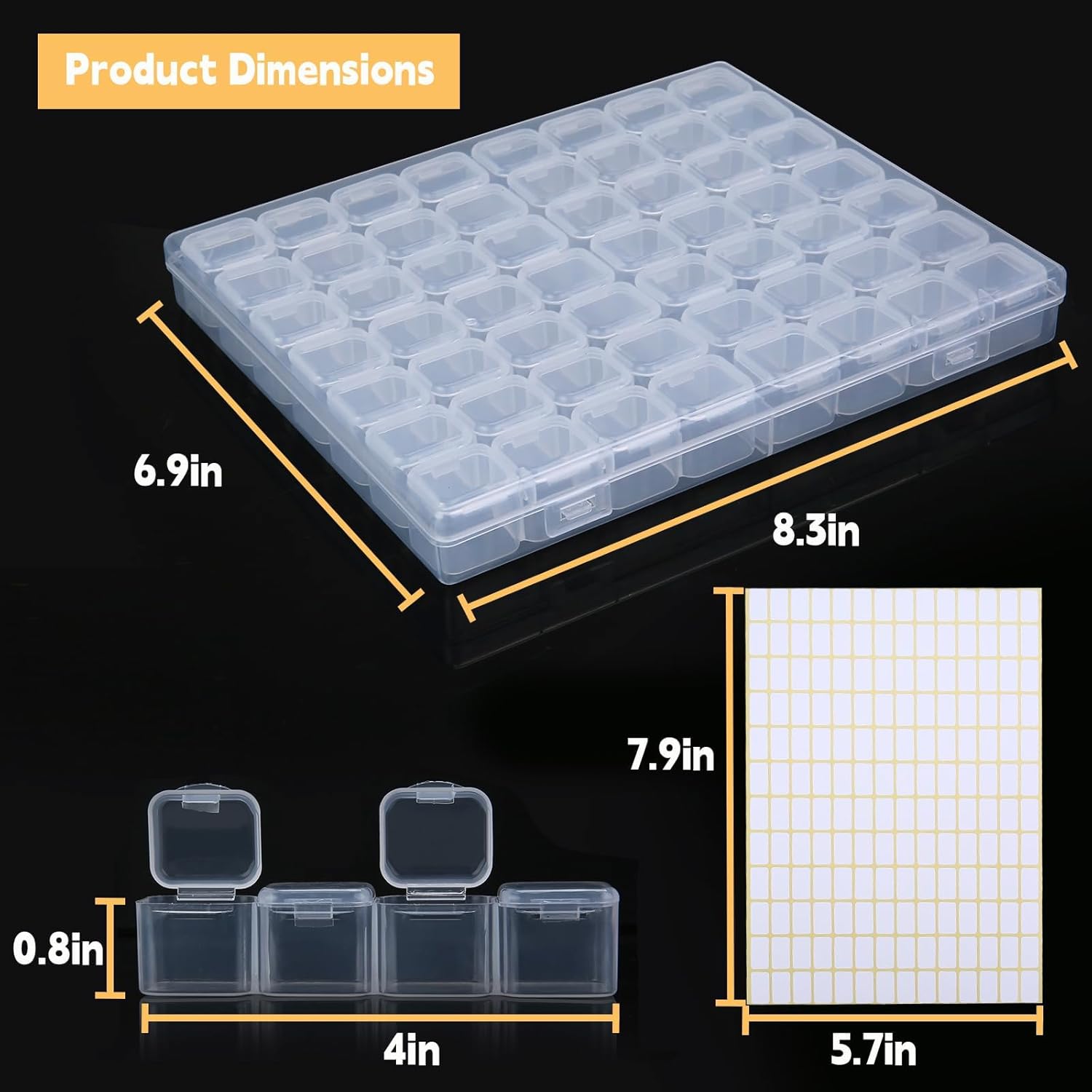 Megoogo 3 Pack 168 Slots Bead Organizer Storage Boxes, 56 Grids Diamond Art Painting Storage Containers with Movable Dividers, Clear Plastic Organizer Box with Labels for Crafts Supply Beads Buttons