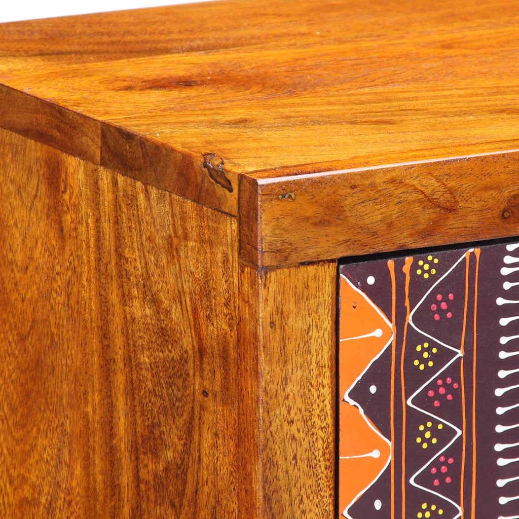Mesita de noche bohemia para dormitorio como armario de pared que ahorra espacio con espacio de almacenamiento de madera de acacia y prácticos compartimentos y cajones