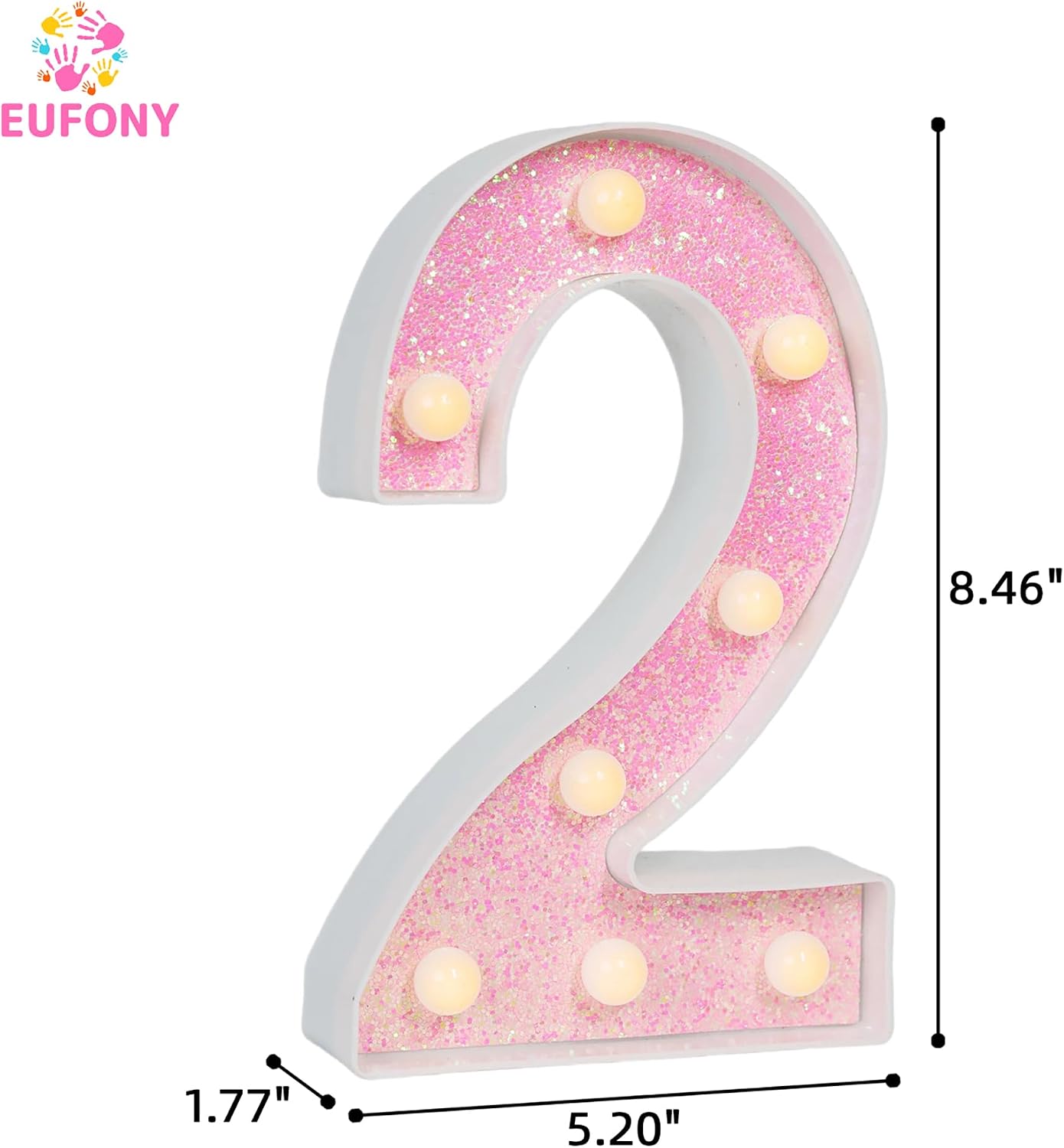 Pink Glitter Marquee Light Up Numbers, LED Number Lights Battery Operated for Girls 2nd 12th Pink Birthday Party Table Decorations, 2026 Graduation Party Decor, Number 2 Sign Warm White Lights