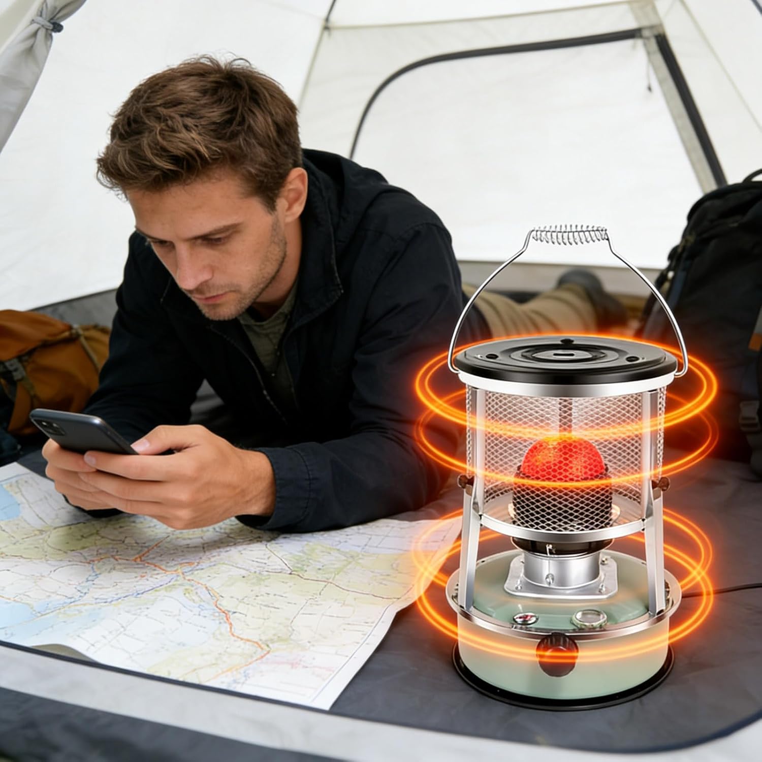 Upgrade Efficient Kerosene Heaters, Stainless Steel Indoor Heater Non Electric, Kerosene Stove Camping with Portable Handle for Boiling Water Heating Cooking, High cost-performance ratio (Green)