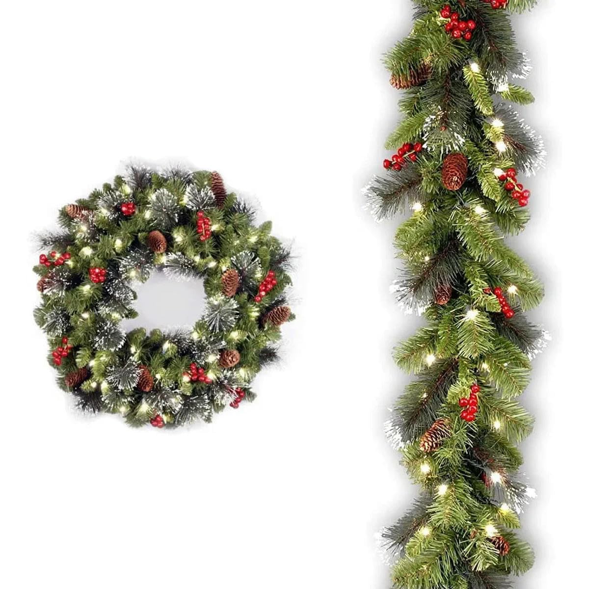 30/40/45/50/60 cm Corona navideña Grande para Puerta Ventana Guirnalda navideña Colgante Artificial Adorno navideño de Año Nuevo-60 cm