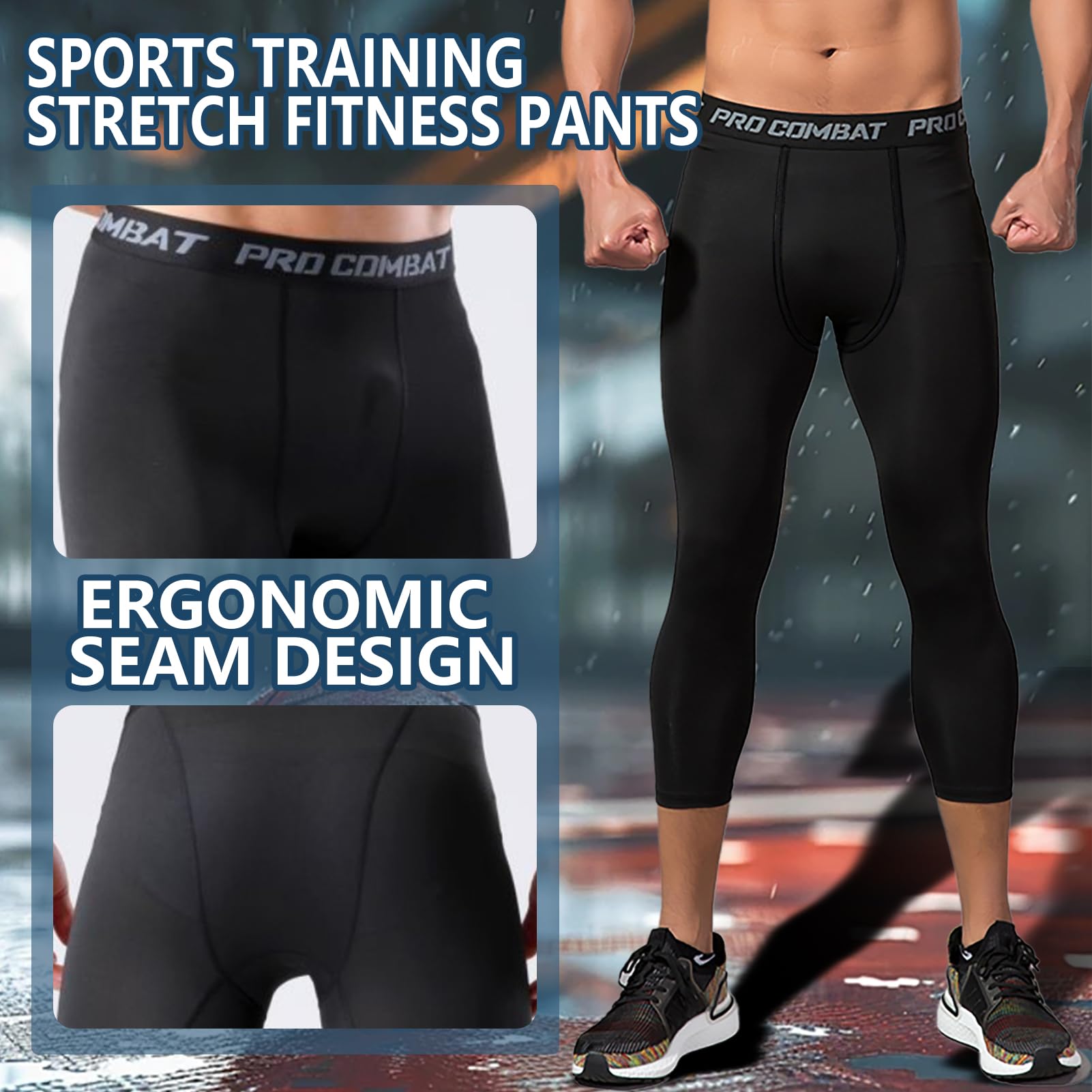 HULG Leggins Uomo 3/4,Leggings, Pantaloni e Collant da Corsa da Uomo,Pantaloni Palestra Uomo, Adatti per la Corsa, Il Jogging e Il Fitness