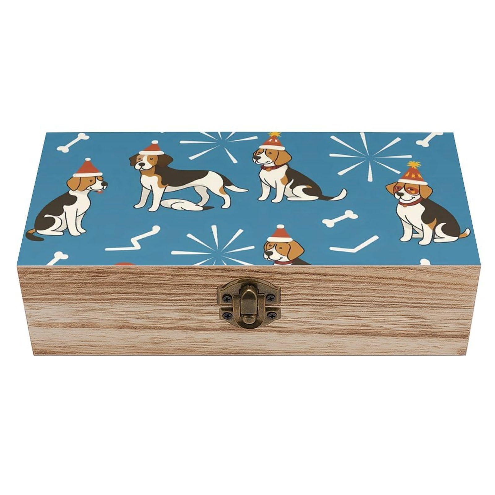 HLBSDM Happy Christmas Beagle Dog Retro Wooden Storage Box Jewelry Art Gift Boxs Decorative Keepsake Boxes