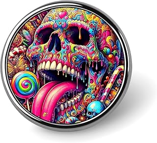 Round Metal Lapel Pin, Aluminum Alloy, Psychedelic Skull | Fashion Brooch Badge for Shirts, Jackets, Hats, Enamel Lapel Pins for Men Women, Accessory Gift for Daily Wear & Events