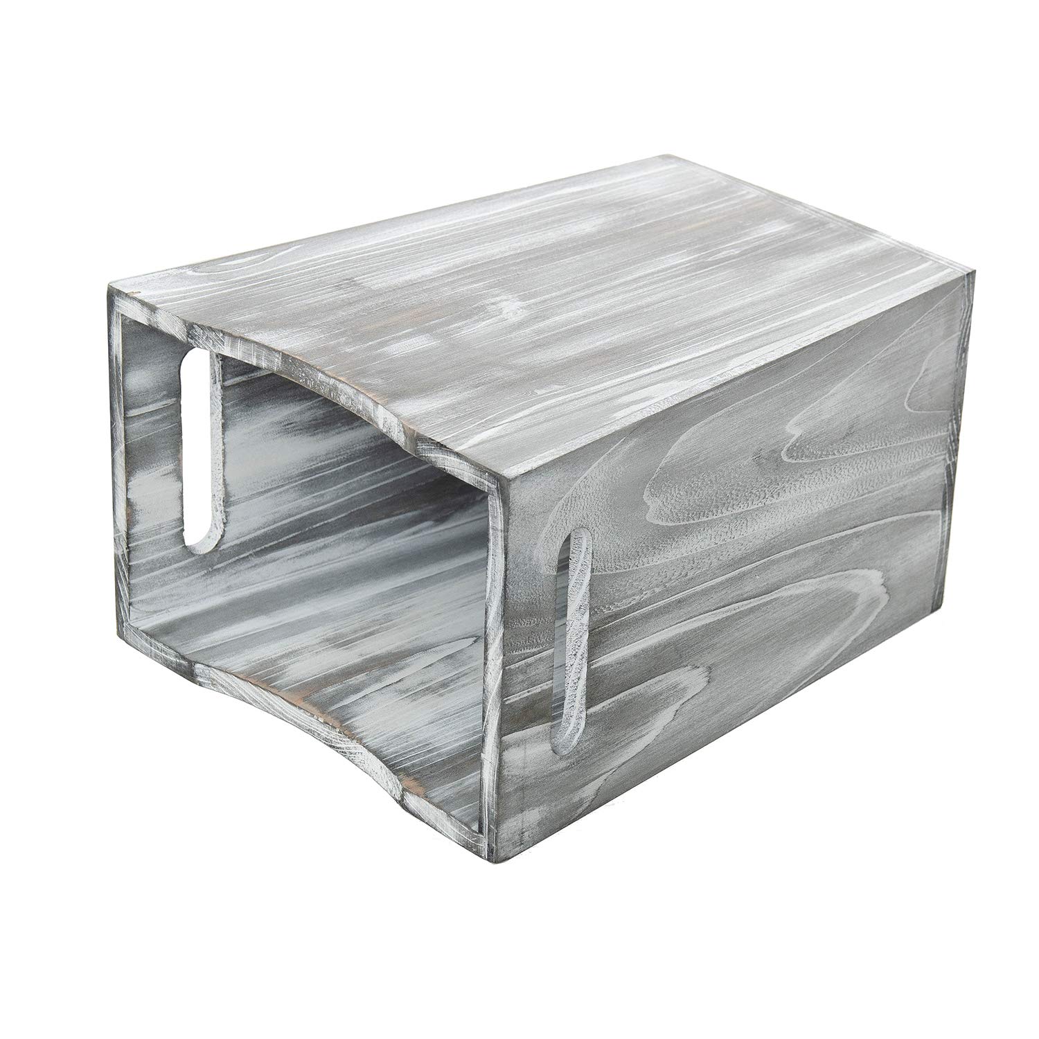 Grey Farmhouse Style Wood wastebaskets Rustic Trash Can with Two Cutout Handles Waste Bin for Bedroom,Living Room, Bathroom & Office Kithen Garbage Container(White Grayish)
