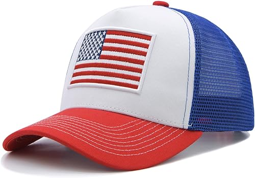 Gorra de béisbol con la bandera estadounidense para hombres y mujeres, gorra de béisbol ajustable con malla trasera