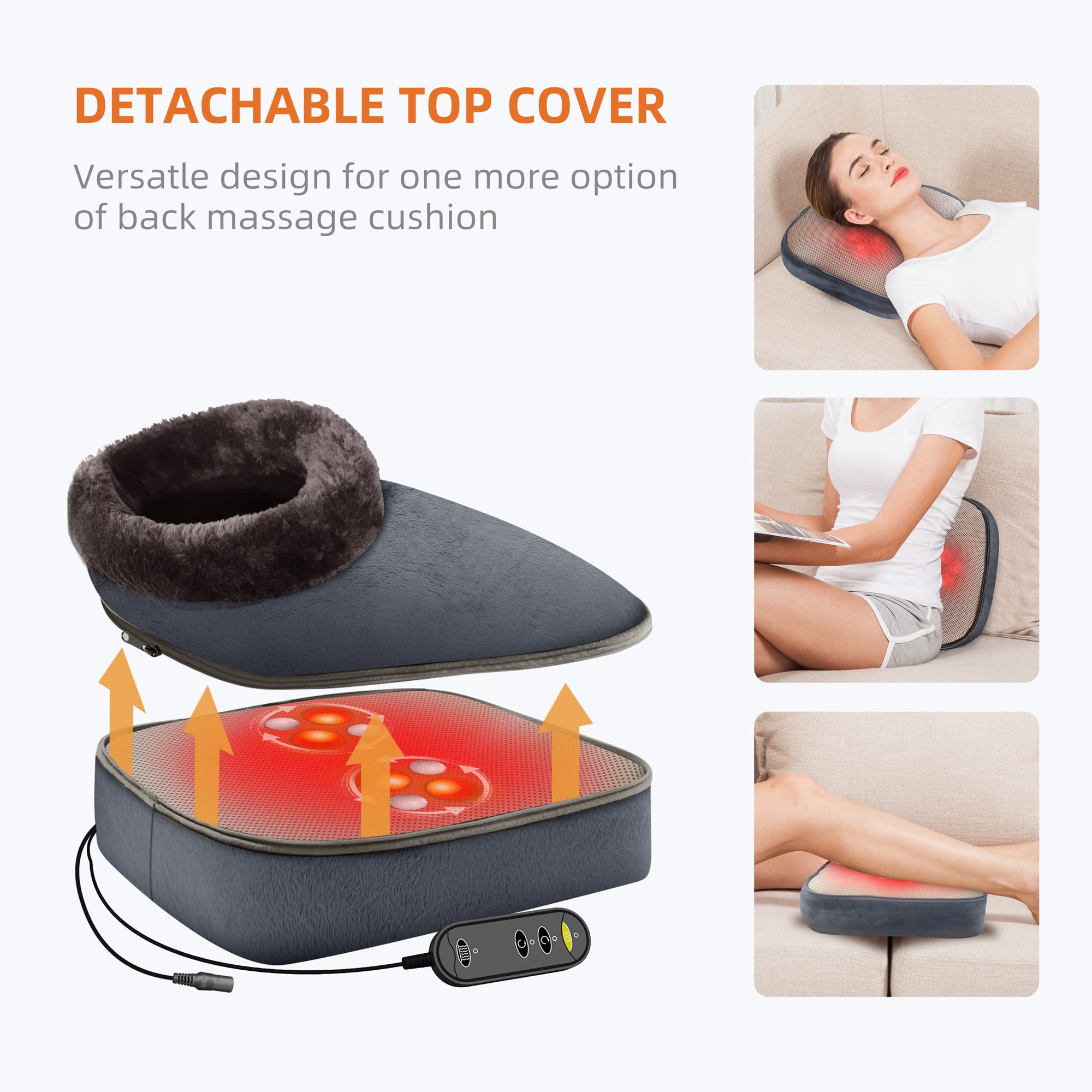 Snailax 2 w 1 masażer Shiatsu do stóp i pleców z podgrzewaniem - ugniatany masażer do stóp z poduszką grzewczą, poduszka do masażu pleców lub podgrzewacz do stóp, masażery do pleców, nóg, stóp, relief szary