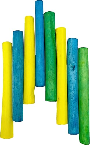 by M&M 5516 Skinny Rainbow Sola Logs Pk8 - Juguetes de pie de pájaro natural cortado a mano, colores surtidos brillantes, seguro para mascotas,
