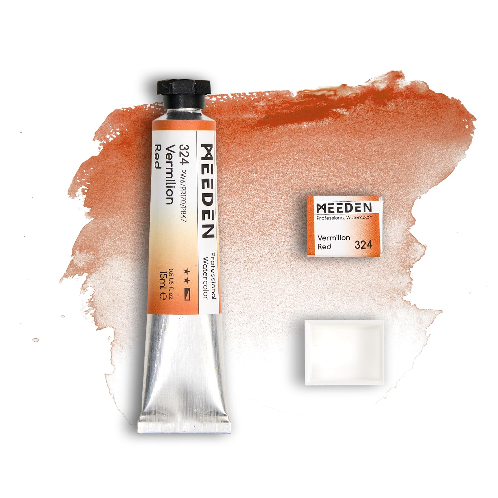 MEEDEN Künstler Aquarellfarbe: Zinnoberrot - 15ml Tube, halbfeuchte Farb-Napfhälfte und leere Napfhälfte Set für Künstler und Profis