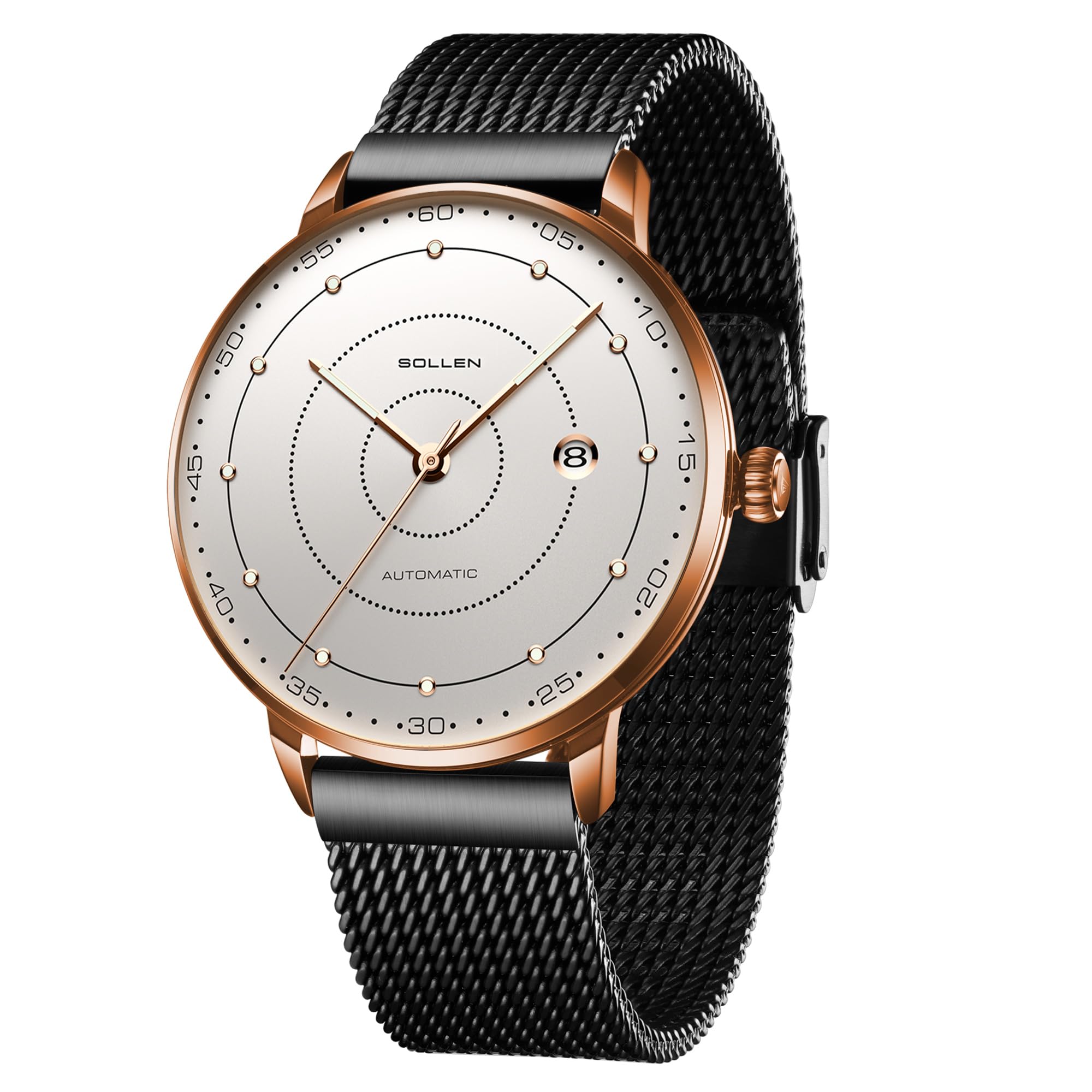 SOLLEN Automatische Herrenuhren, minimalistische mechanische Uhren für Männer, luxuriöse, leuchtende Herren-Armbanduhr mit Kalender