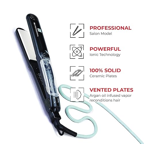 Miniatura 3 de Be Professional Vapor - Plancha plana para cabello de 125 pulgadas cerámica de primera calidad para infusión de argán  Plancha alisadora de doble