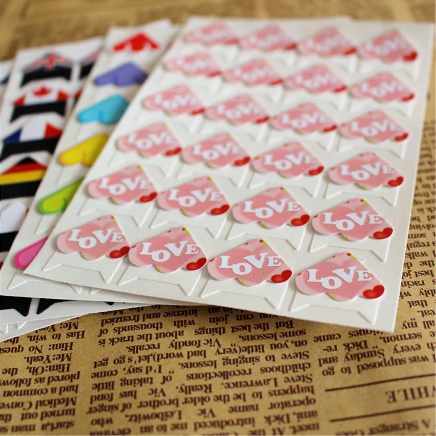 Photo Corners Self Adhesive 1200Pcs DIY Floral Print Flag Multicolor Corner Paper Stickers for Photo Albums Frame Decoration Scrapbooking for Photo Album(Love)