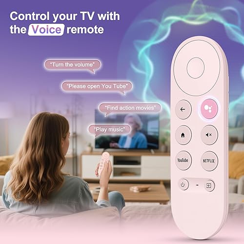 Vista 5 de Reemplazo de voz para control remoto Google Chromecast, para control remoto de Google TV y Google TV Streamer(rosa)