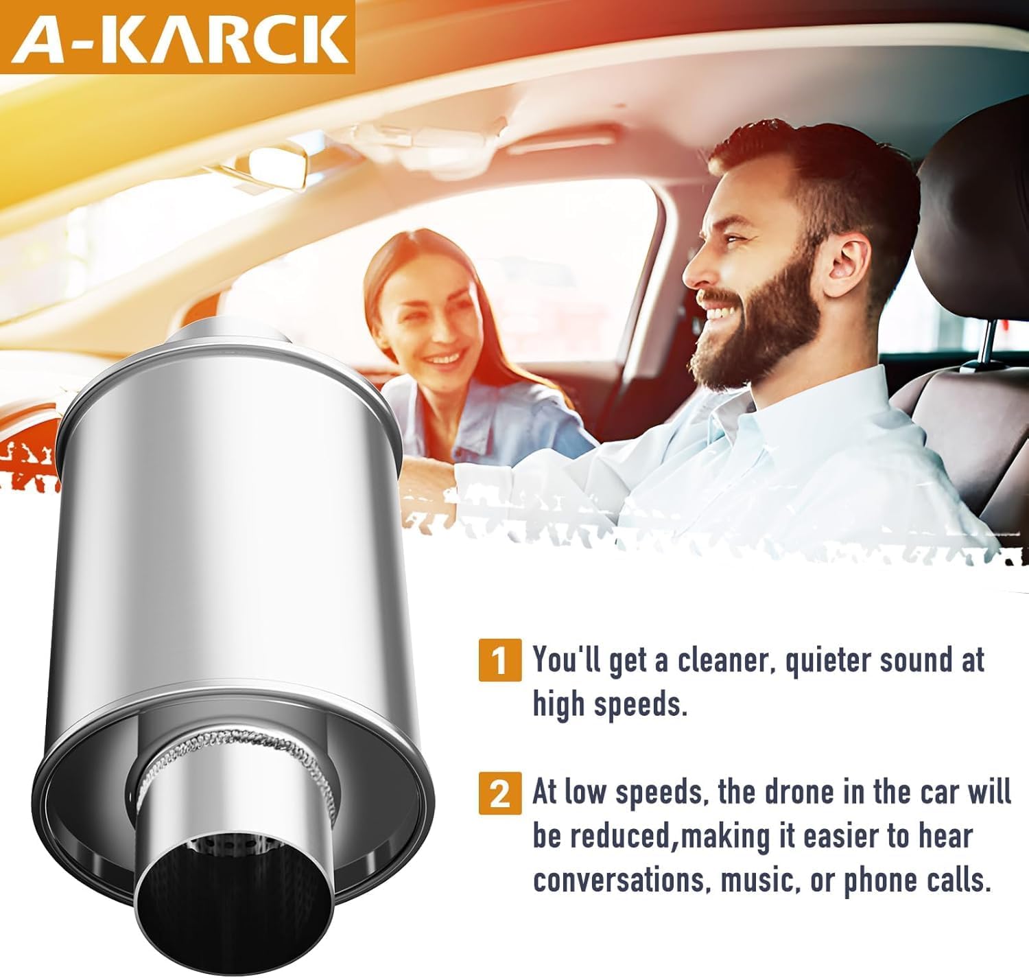 A-KARCK 3 inch 304 stainless steel Muffler, Ultra Quiet Resonator, Universal Sliver Oval Performance Exhaust Muffler