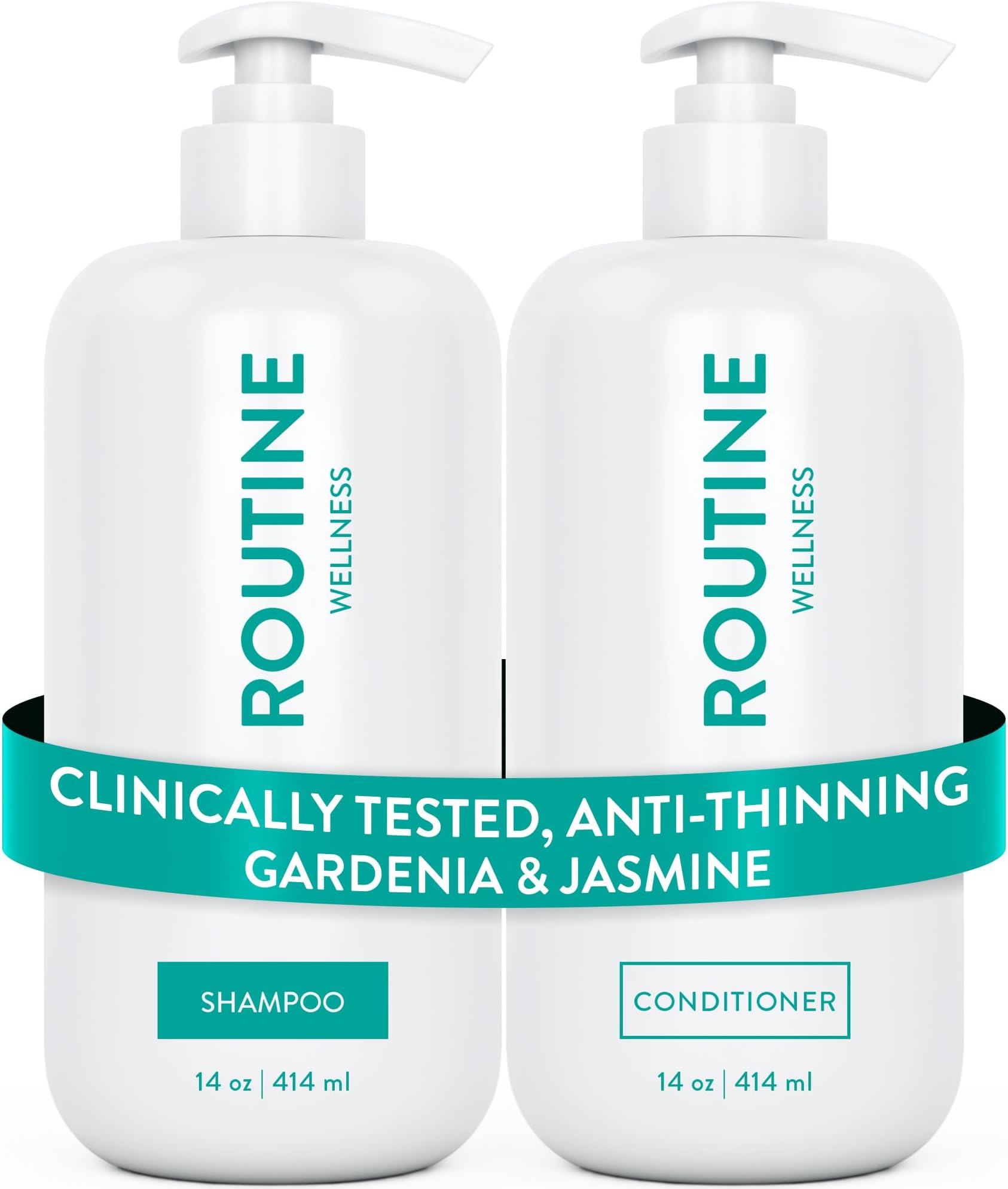 Routine Wellness Shampoo and Conditioner Set for Thinning Hair - Biotin DHT Blocker Women & Men - Color Safe Shampoo for Healthier Hair - Gardenia & Jasmine 14oz (Pack of 2)
