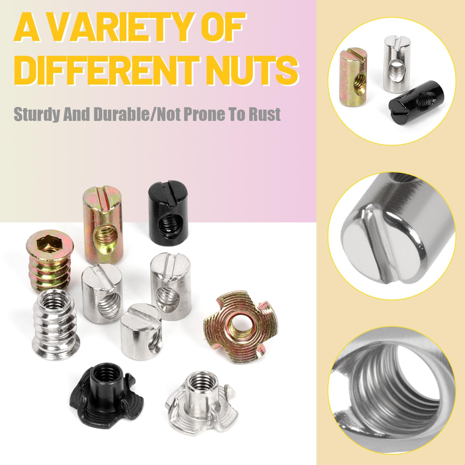 Mardatt 150PCS M6 x 10/12/15/20mm Barrel Nuts, Silver Nickel-Plated Carbon Steel Cross Dowels Slotted Barrel Nut - Image 3