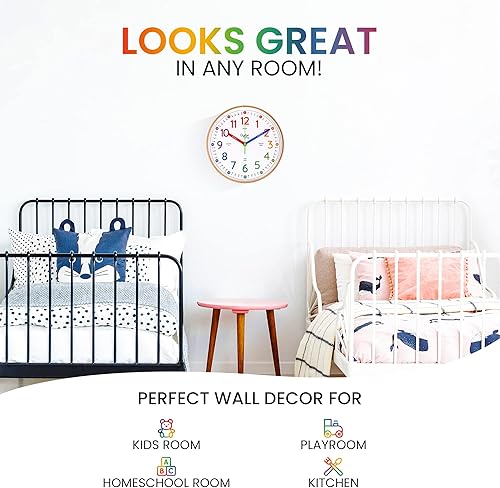 Miniatura 5 de Oyster&Pop Reloj de Pared de Aprendizaje para Niños - Silencioso Sin Tictac Analógico de 10 Pulgadas Reloj de Enseñanza para Aulas y Dormitorios -