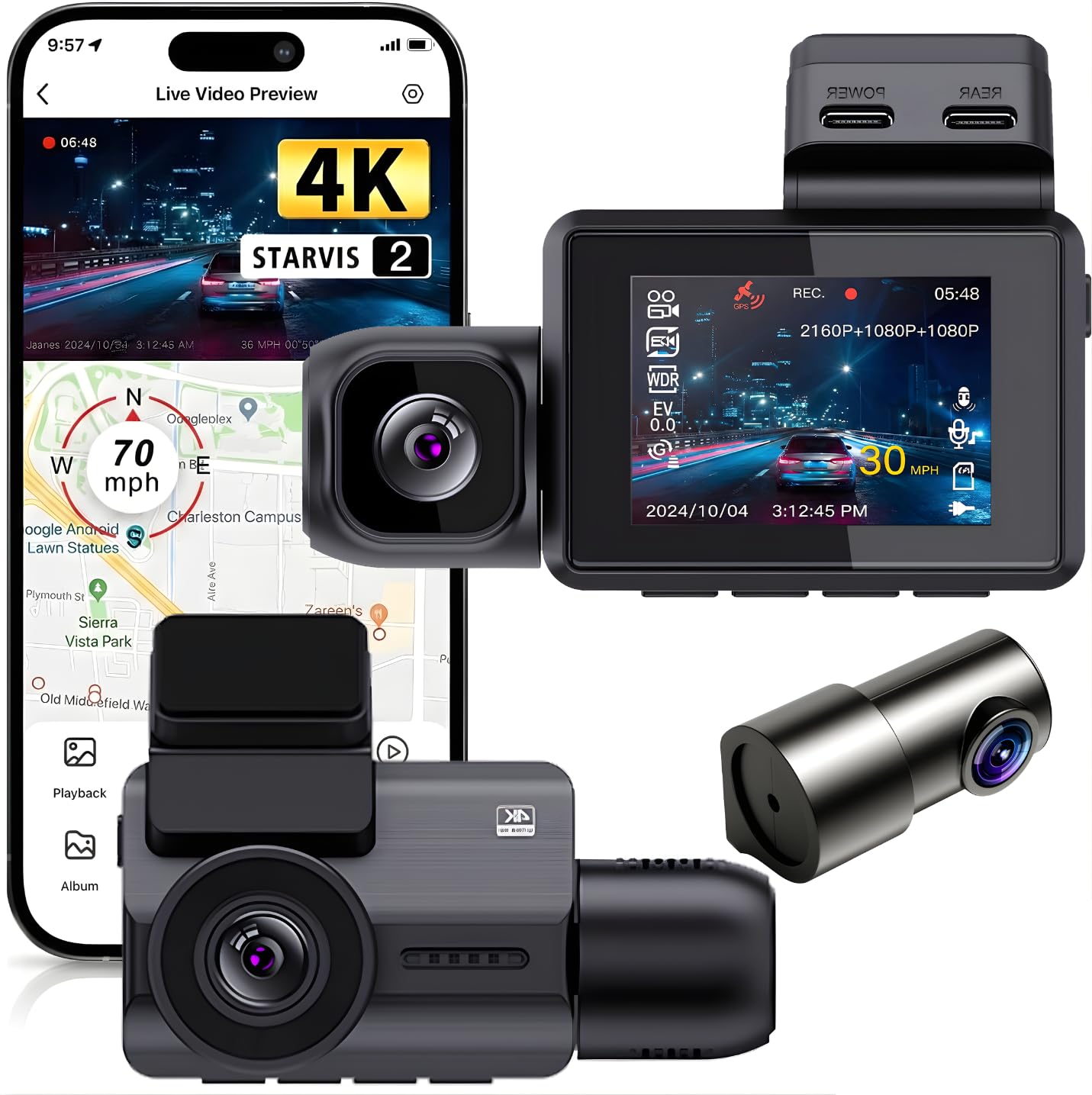 Carlizem 4K STRAVIS 2 675 3 Channel Dash Cam with STARVIS 2, 4K